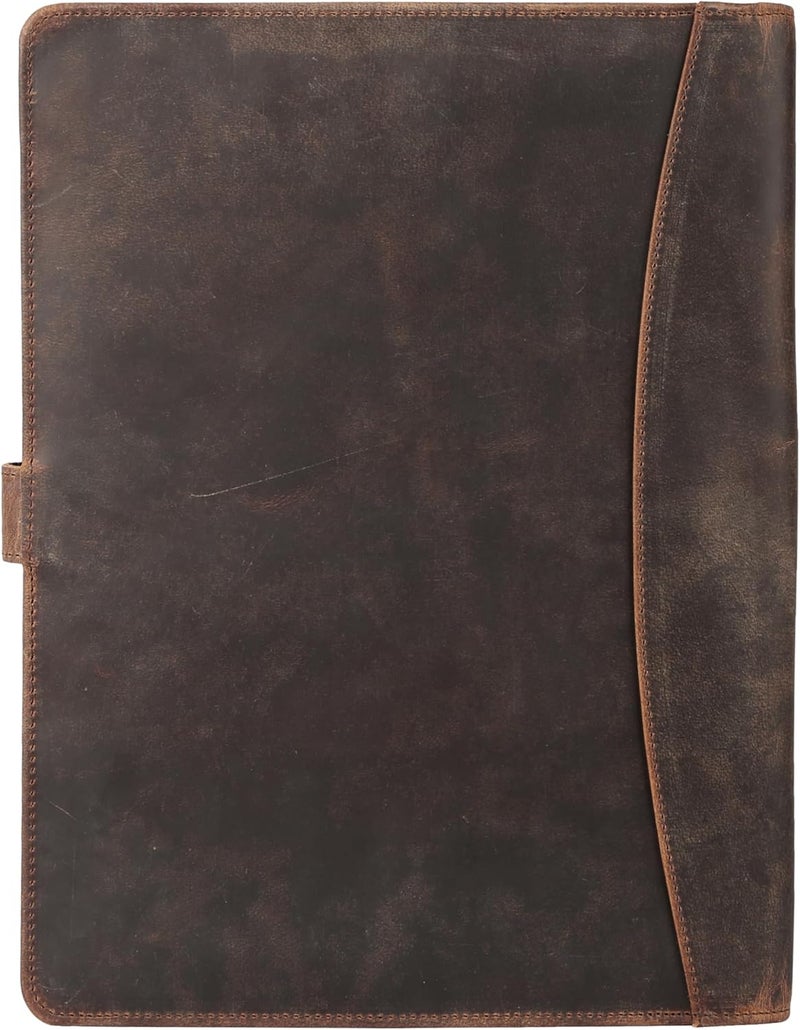 KomalC Leather Portfolio Folder with Luxury Pen and Button Closure | Business Padfolio for Professionals | Vintage Organizer with Legal Pad Holder & Card Slots (Distressed Tan) - Image 4